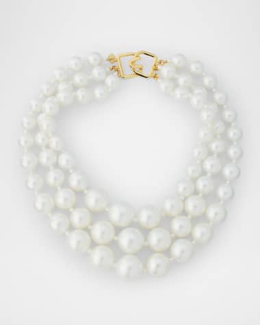 Kenneth Jay Lane 3-Row Pearly Necklace