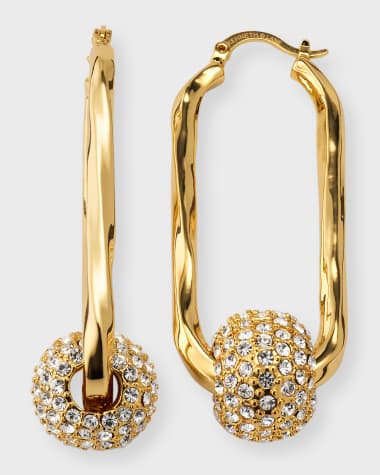 Kenneth Jay Lane Polished Gold Wavy Oval Earrings with Pave Crystal Slider