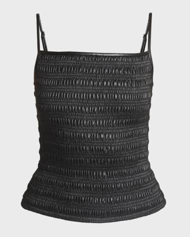 Nanushka Arenda Smocked Alt-Leather Crop Top
