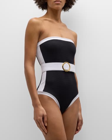 Alexandra Miro Whitney Colorblock Belted One-Piece Swimsuit