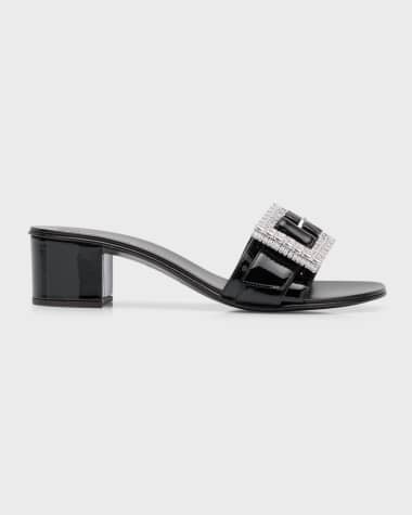 Giuseppe Zanotti Patent Crystal Buckle Slide Sandals
