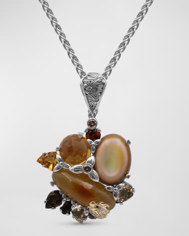 Stephen Dweck Jasper Citrine Cognac Yellow and Smoky Quartz Pendant Necklace with Diamonds