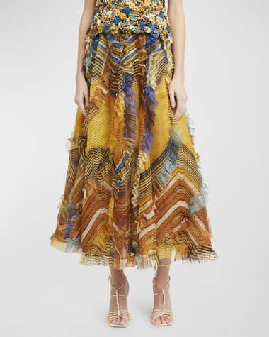 Ulla Johnson Dahlia Multicolor Silk Ruffled Midi Skirt