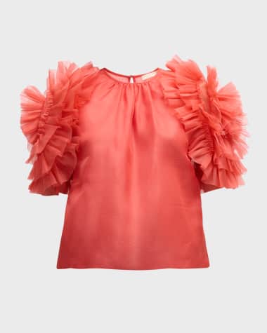 Ulla Johnson Helene Ruffle-Sleeve Silk Top