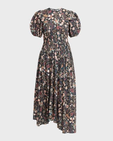 Ulla Johnson Eden Puff-Sleeve Floral-Print Midi Dress