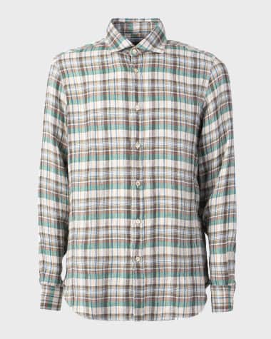 Boglioli Men's Madras Linen Sport Shirt