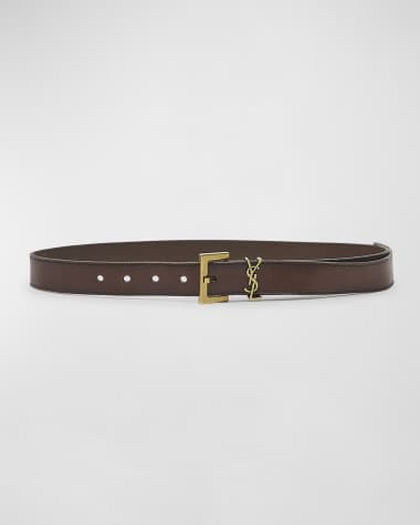 Saint Laurent Cassandre YSL Thin Brown Leather Belt