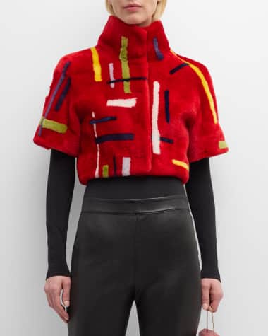 Gorski Abstract Short-Sleeve Lamb Shearling Crop Bolero
