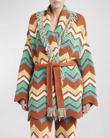Alanui Kaleidoscopic Chevron Fringe Cardigan