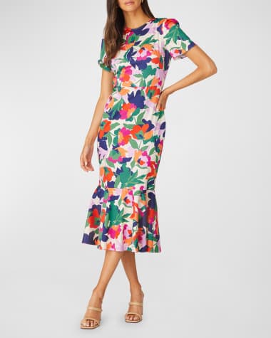 Shoshanna Thompson Floral-Print Flounce Midi Dress