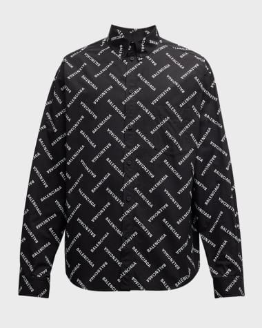 Balenciaga Men's Diagonal Allover Logo Sport Shirt
