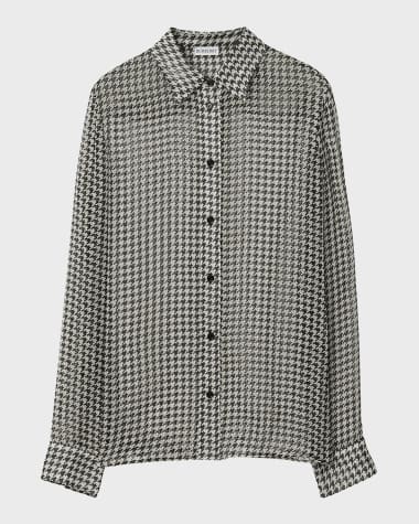 Burberry Houndstooth Button-Front Blouse
