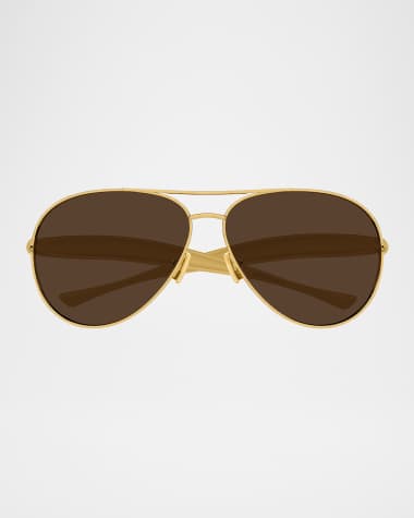 Bottega Veneta Curved Metal Aviator Sunglasses