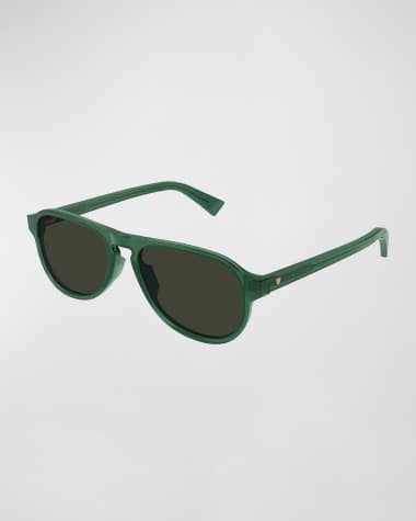 Bottega Veneta Men's Keyhole-Bridge Acetate Oval Sunglasses