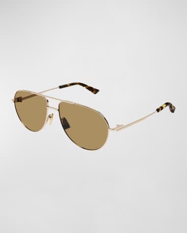 Bottega Veneta Men's Double-Bridge Metal Aviator Sunglasses