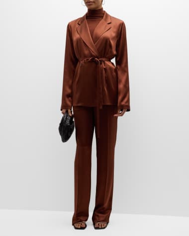 Joseph Joubert Double-Breasted Silk Satin Blazer Tova High-Rise Straight-Leg Silk Satin Pants