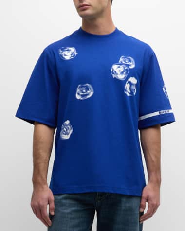 Burberry Men's Rose-Print T-Shirt with Logo Cuff