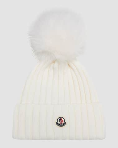 Moncler Ribbed Wool Beanie with Faux Fur Pom