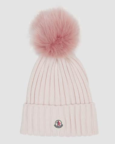 Moncler Ribbed Wool Beanie with Fur Pom