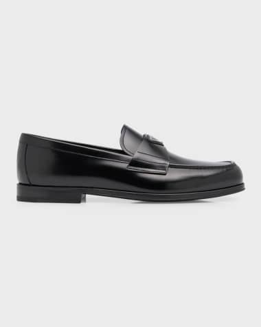 Prada Men's Enameled Logo Leather Penny Loafers