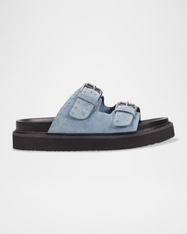 Marc Fisher LTD Agusta Micro Stud Leather Dual-Buckle Sandals