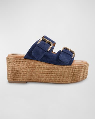 Marc Fisher LTD Palery Suede Double-Buckle Platform Sandals