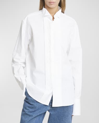 Loewe Pleated Bib-Front Wingtip Collared Striped Shirt