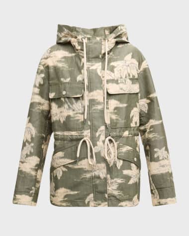 Moncler Marpe Palm Tree Printed Short Parka Jacket