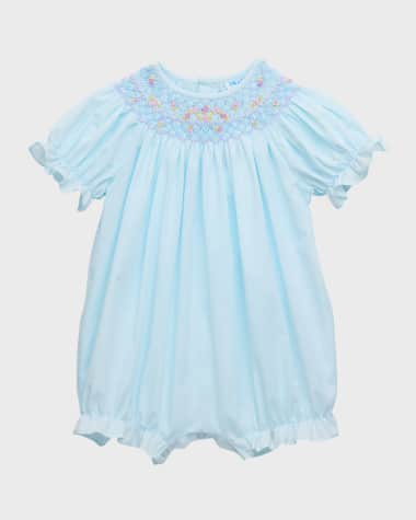 Luli & Me Girl's Classic Smocked Cotton Bubble Romper, Size 6M-24M