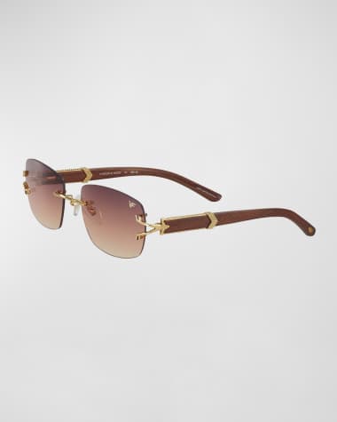 Vintage Frames Company Men's Bal Harbour Wood 24K Yellow Gold Rectangle Sunglasses