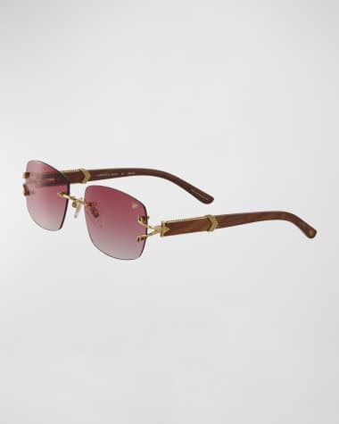 Vintage Frames Company Men's Bal Harbour Wood 24K Yellow Gold Rectangle Sunglasses