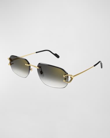 Cartier Men's Rimless Metal Rectangle Sunglasses