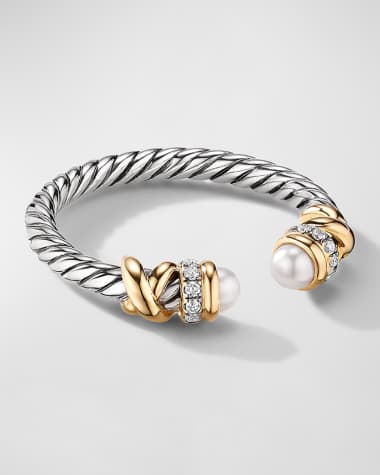 David Yurman Petite Helena Ring with Pearls and Diamonds in Silver and 18K Gold, 2.5mm