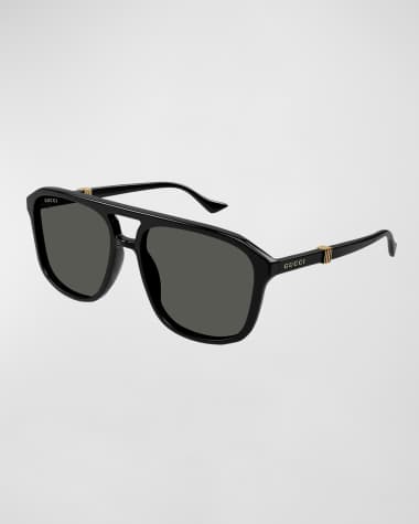 Gucci Men's Double-Bridge Acetate Aviator Sunglasses