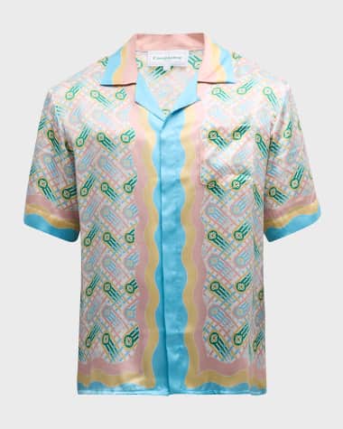 CASABLANCA Men's Ping Pong Monogram Silk Camp Shirt