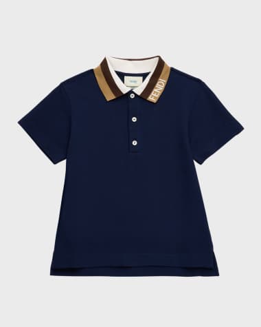 Fendi Boy's Short-Sleeve Polo with Detailed Collar, Size 8-14