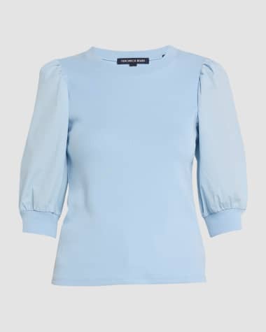 Veronica Beard Coralee Knit Puff-Sleeve Top