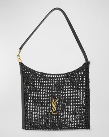 Saint Laurent Oxalis YSL Monogram Shoulder Bag in Raffia with Bronze Hardware