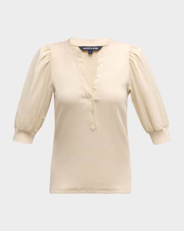 Veronica Beard Coralee Puff Sleeve Button-Front Top