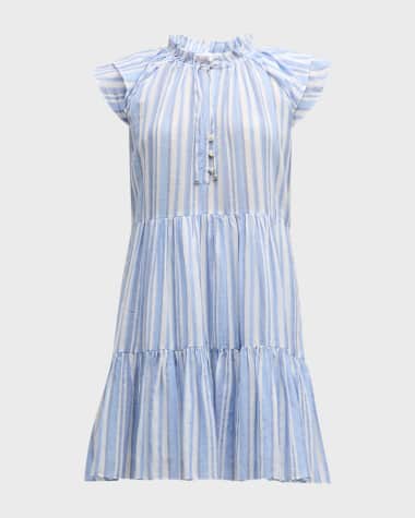 Veronica Beard Zee Striped Flutter-Sleeve Mini Dress