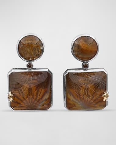 Stephen Dweck Rutilated Quartz and Natural Quartz Agate Drop Earrings with Champagne Diamonds