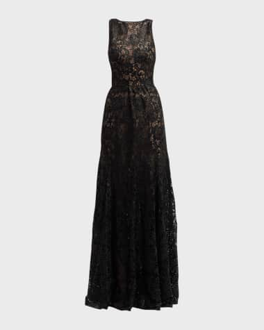 Dress the Population Black Label Laurel Sleeveless Floral Lace A-Line Gown