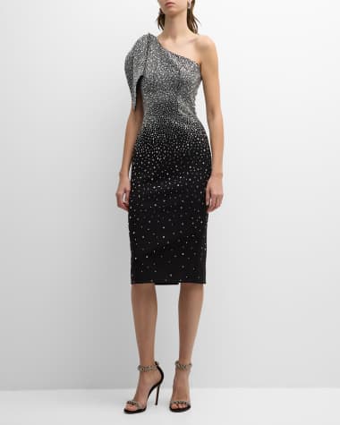 Dress the Population Black Label Tiffany One-Shoulder Rhinestone Midi Dress
