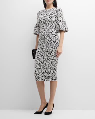 Chiara Boni La Petite Robe Puff-Sleeve Floral Jacquard Bodycon Midi Dress