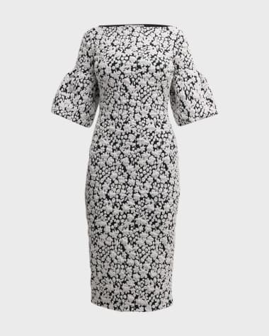 Chiara Boni La Petite Robe Puff-Sleeve Floral Jacquard Bodycon Midi Dress