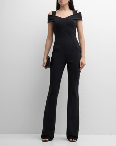 Wide Leg Jumpsuit with Two-Tone Bell Sleeves by Badgley Mischka
