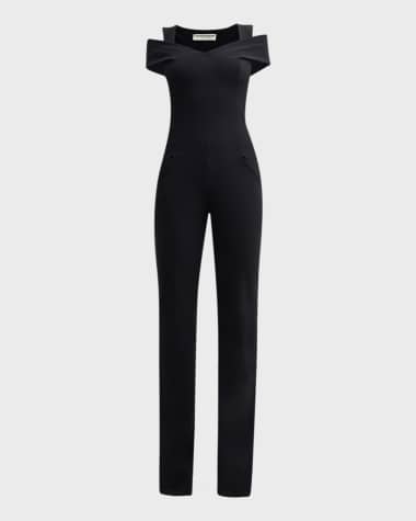 Black Halo Strapless Panelled Jumpsuit In Black