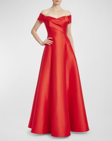 Badgley Mischka Collection Off-Shoulder Pleated A-Line Gown