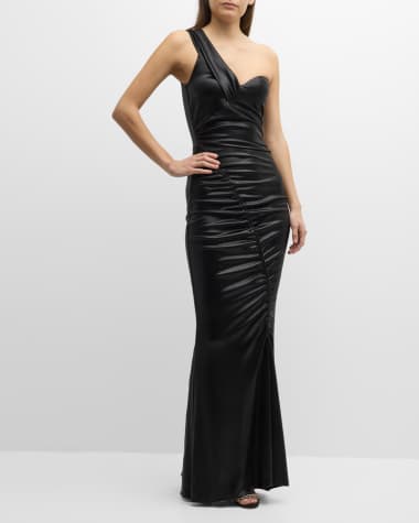 Lana Deep-V Backless Mermaid Satin Evening Gown-Black