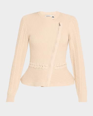SIMKHAI Andi Mixed-Knit Cotton Peplum Jacket